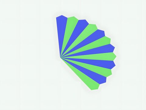Colorful geometric fan shaped design with blue and green sections
