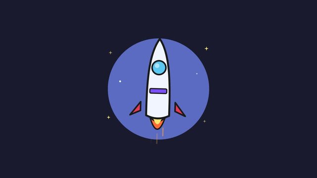 Flat Cartoon Animation of a Rocket Ship Launching in Space Loop