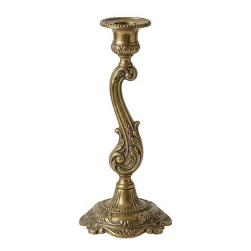 Ornate antique brass candlestick with intricate details as PNG asset