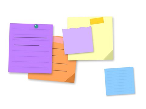 Colorful sticky notes and paper pieces arranged creatively