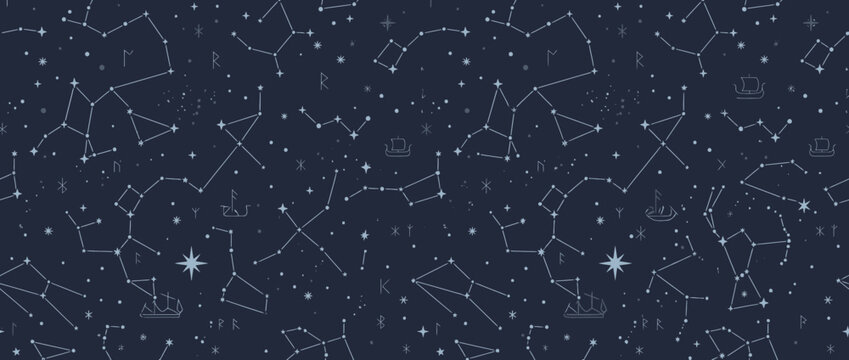 Seamless Celestial Constellation Pattern with Ships