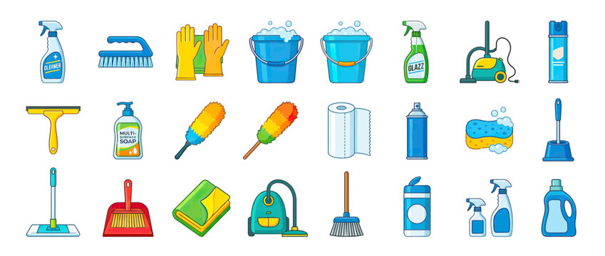 Cleaning Supplies Collection Isolated on White Background