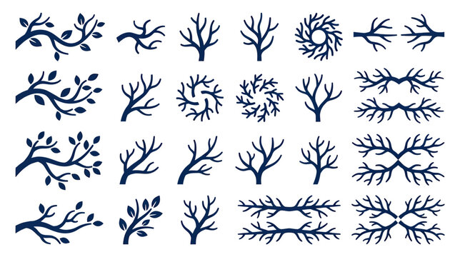 Collection of Stylized Tree and Branch Silhouettes
