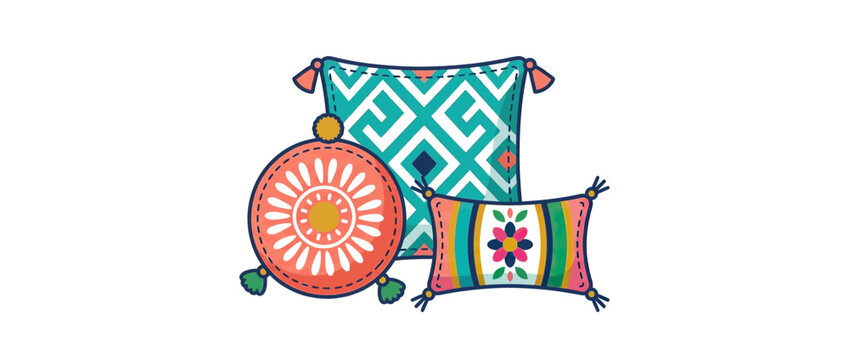 Decorative Cushions with Geometric and Floral Patterns