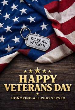 Patriotic veterans day tribute with american flag and thank you veteran dog tag
