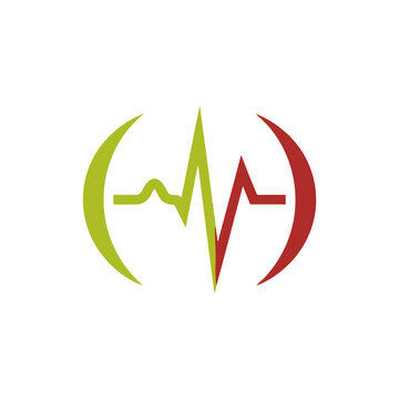 Abstract heartbeat line logo with colorful circular frame.