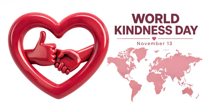 World kindness day celebration with heart and hands illustration showing global unity and support