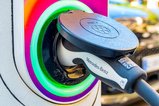 Type 2 Electric Vehicle Charging Connector Plugged In