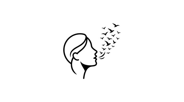 Person exhaling birds symbolizing freedom