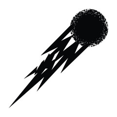 Black meteorite or asteroid with sparks and flames in motion blur on white background © Manik