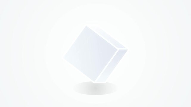 Clean White Cube Floating on White Background with Shadow