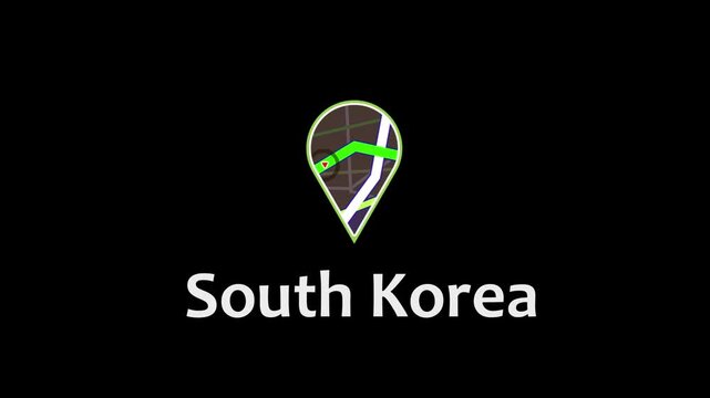 South Korea Map Road Direction Location Pin Icon Animation Map Road Direction Icon Animation