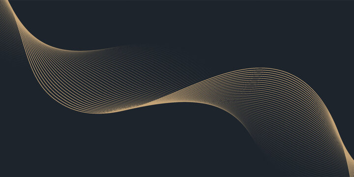 Abstract geometric vector curve lines shape in premium gold color isolated on transtransparent background. Dinamic flowing gold gradient wave pattern. Vector llustration