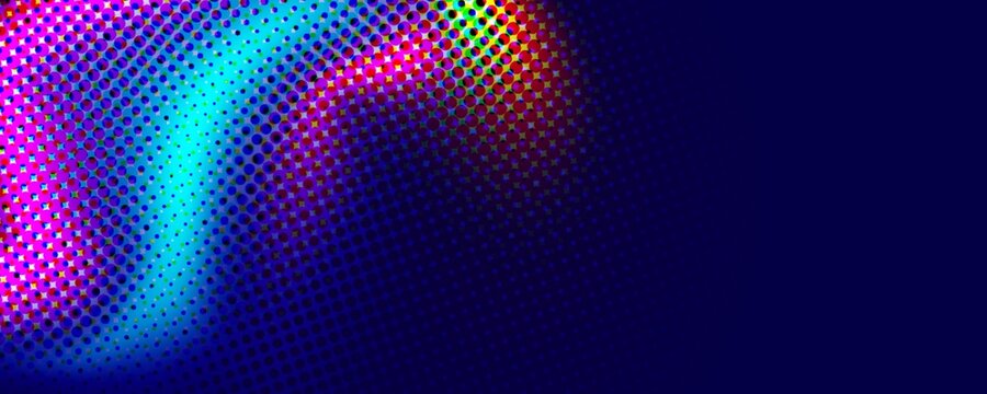 Abstract colorful halftone wave pattern on dark background