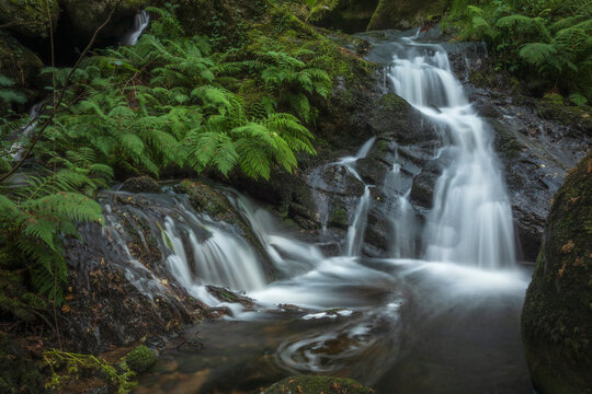 Idyllic waterfalls on the River Edo in Castro Caldelas, Ourense, Galicia, Spain