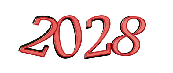 Bold red 2028 digits isolated on white, perfect for new year greetings and holiday design © vegefox.com