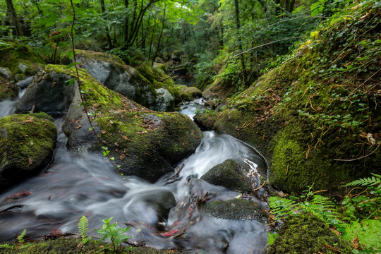 Idyllic waterfalls on the River Edo in Castro Caldelas, Ourense, Galicia, Spain