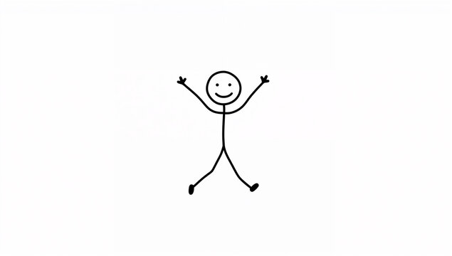 両手を大きく広げて万歳し大喜びする棒人間イラスト