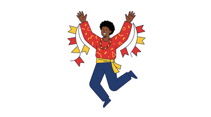 Happy Man Jumping with Festive Bunting