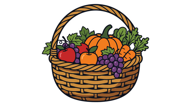 Harvest basket filled with assorted fruits and vegetables