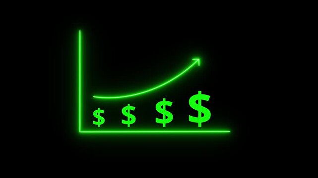 Financial decline graph with dollar Symbols. Graph showing decreasing dollar signs on black background.