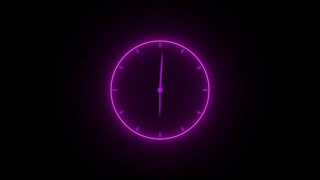neon colour clock icon animation with saber effect, wall clock hours icon smooth effect sign symbol on black colour background