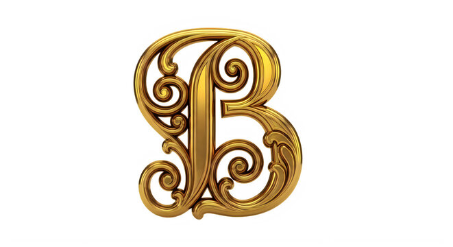 Elegant Gold Ornamental Letter B Design Isolated Graphic Element transparent background
