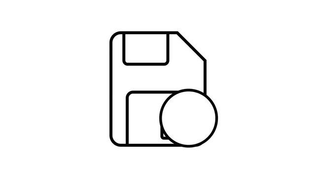 Animated floppy disk icon with circular downloading progress bar. File backup and data storage concept motion graphics for software and web apps.