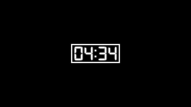 5 minute to 0 second countdown.Five minute count to down zero second with rectangle tool animation on transparent background.4k video with alpha chanel..
