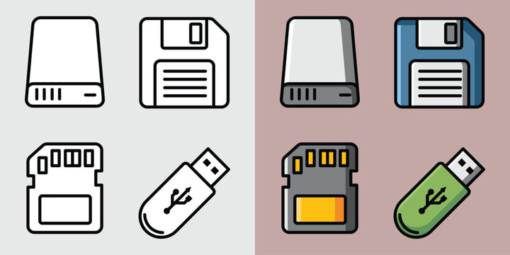 Computer Storage Media Icons Set