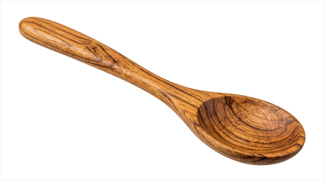 A natural wooden spoon with a rich grain pattern - ideal for kitchenware catalogs, cooking blogs, rustic home decor themes, and eco-friendly product promotions