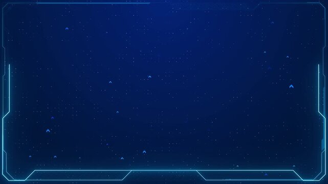 Digital tech border overlay blue glowing frame, small data dots, arrow indicators, dark futuristic copy space. presentation screens, cyber banners, game menus, titles, software panels, motion