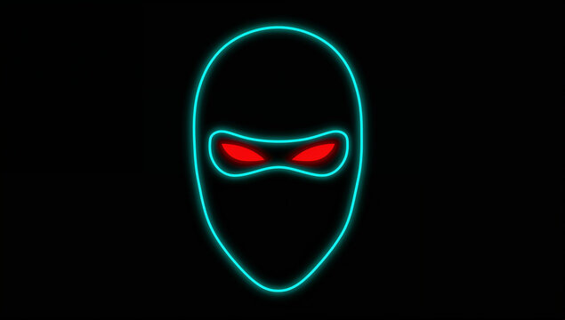 影のように潜む赤目の忍者シルエットネオンサインイラスト