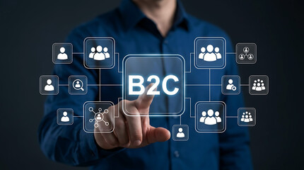 Obraz premium Businessman Touching Virtual Screen Showing B2C Business Concept Interface