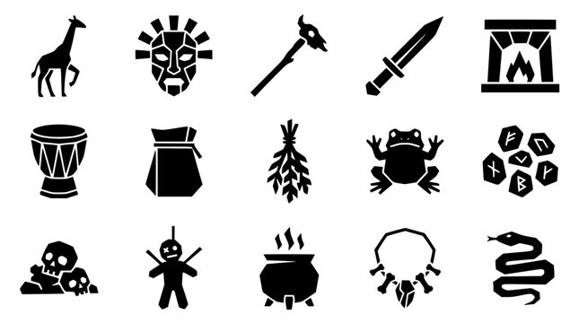 African tribal symbols vector silhouettes on white background for cultural concepts