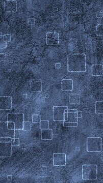 Squares pattern Motion Loop. Grunge blue background with geometric shapes, squares seamless loop animation, vertical resolution, 10 seconds duration.
