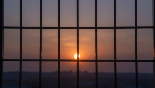 Sunset View Through Prison Window Bars