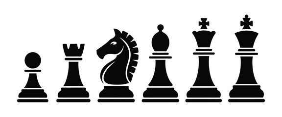 Chess Piece Silhouette Icons, all standard chess figures for competition, tactics, planning and board game vector illustration © MD MILON MIAH