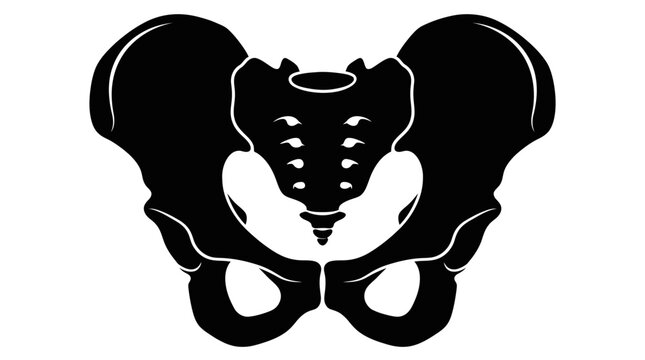 Anatomical human hip and pelvis bone silhouette graphic.