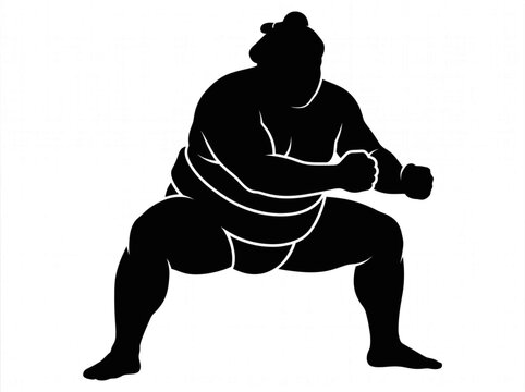 Japanese Sumo Wrestler Stance Silhouette Vector Illustration