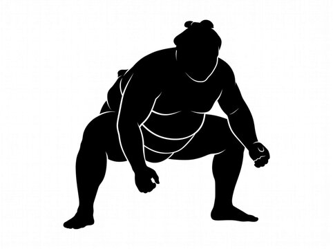 Japanese Sumo Wrestler Stance Silhouette Vector Illustration