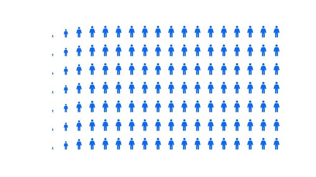 Animated Population Icons Representing Demographics, Statistics, and Census, Progressive Scale Animation from Left, Horizontal Format