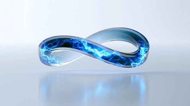 Abstract 3D concept of endless glowing blue wave inside transparent M&ouml;bius ring