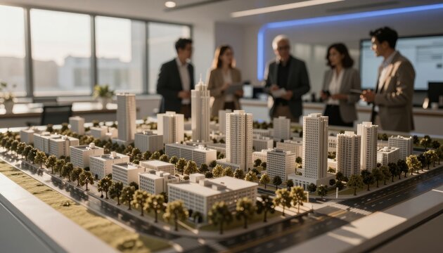 Urban Development Team Discussing Architectural City Model