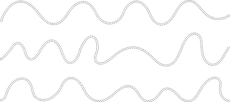 Three rows of continuous dashed double lines forming wavy and undulating patterns on white 