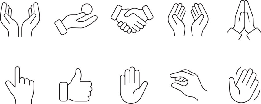Hand Gestures and Signals Line Icon Set