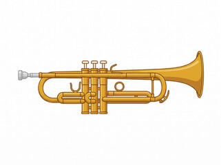 Obraz premium flat vector illustration of a golden trumpet musical instrument isolated on a white background.