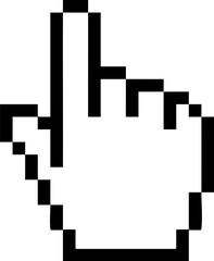 Fototapeta premium Black and white pixel art hand mouse cursor icon pointing up used for computer interface design and web navigation systems Vector