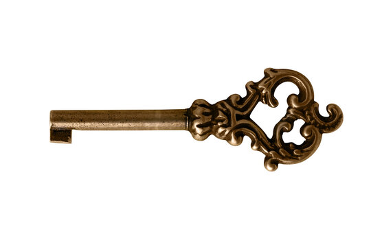 Vintage decorative brass skeleton key isolated on transparent background. Elegant and intricate design, perfect for concepts of security, access, nostalgia, and mystery.