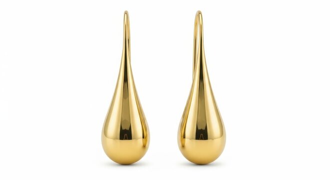 Shiny gold drop earrings, modern teardrop shape